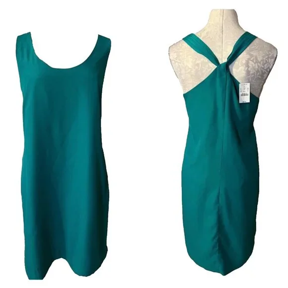 J Crew Dress Kelly Green 12 Faux Silk Racerback Side Zip Shift Sleeveless NWT - Picture 2 of 8